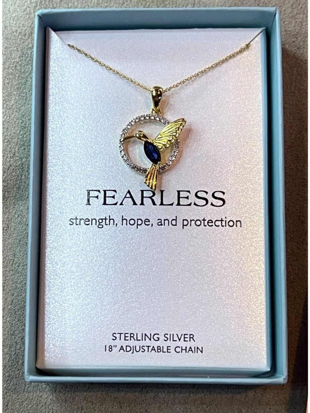 Hummingbird Necklace Sterling Silver Blue Sapphire Pendant 18" Chain Fearless